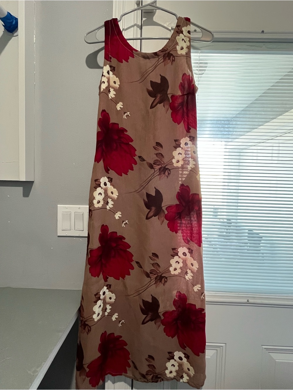 Taupe Floral Maxi Dressy Skirt with Red Blooms